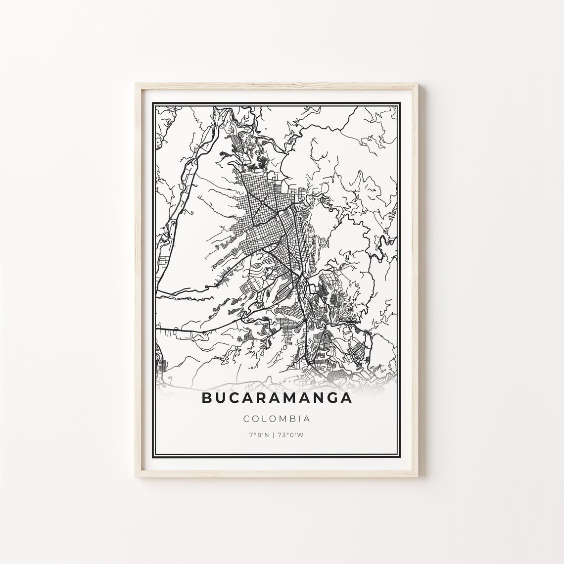 Bucaramanga Colombia Map Minimalist Black and White Art Poster