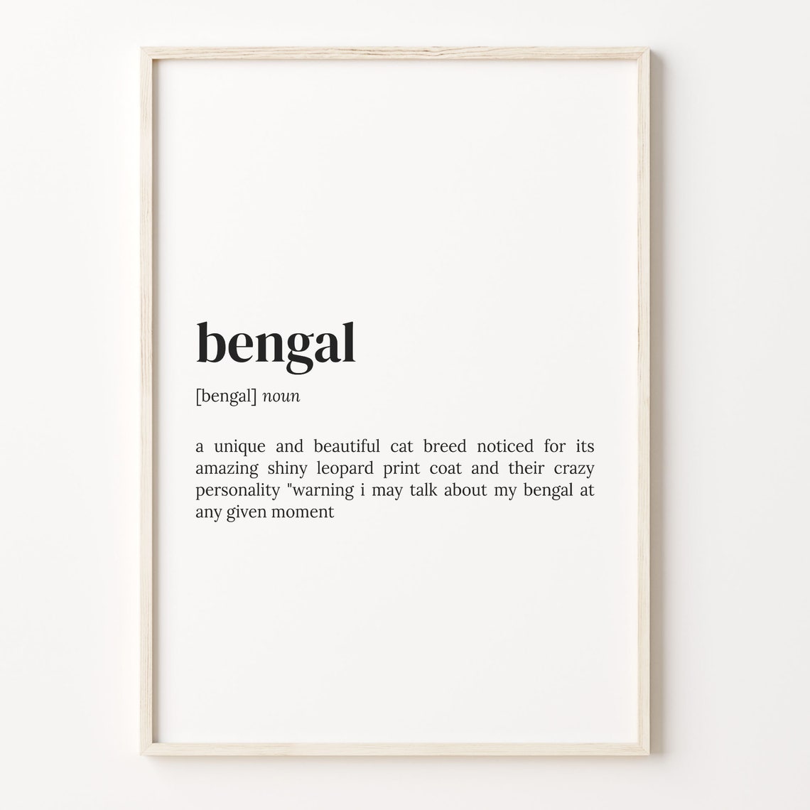 Bengal Cat Dictionary Definition Spotted Coat Lover Wall Art