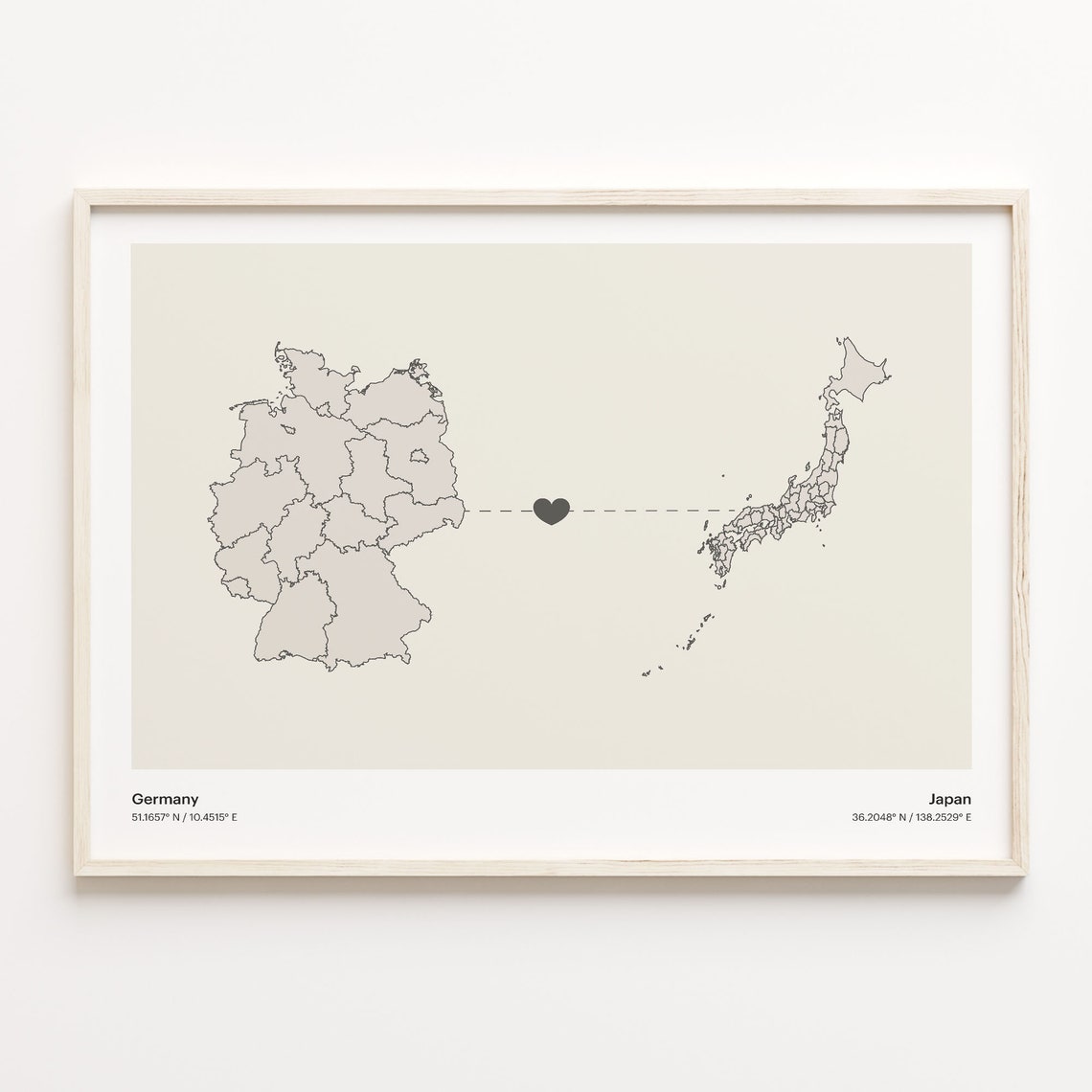 Germany To Japan Minimalistic Heart Love Connection Map Poster