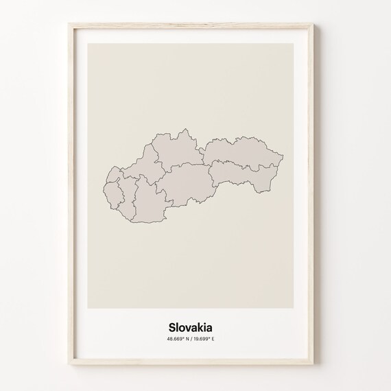 Slovakia Beige Minimalist Line Art Country Map Coordinates Poster