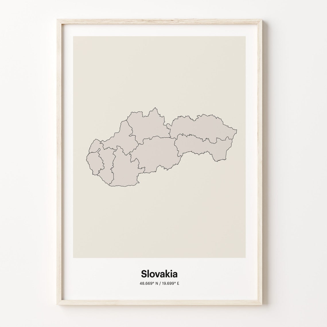 Slovakia Beige Minimalist Line Art Country Map Coordinates Poster