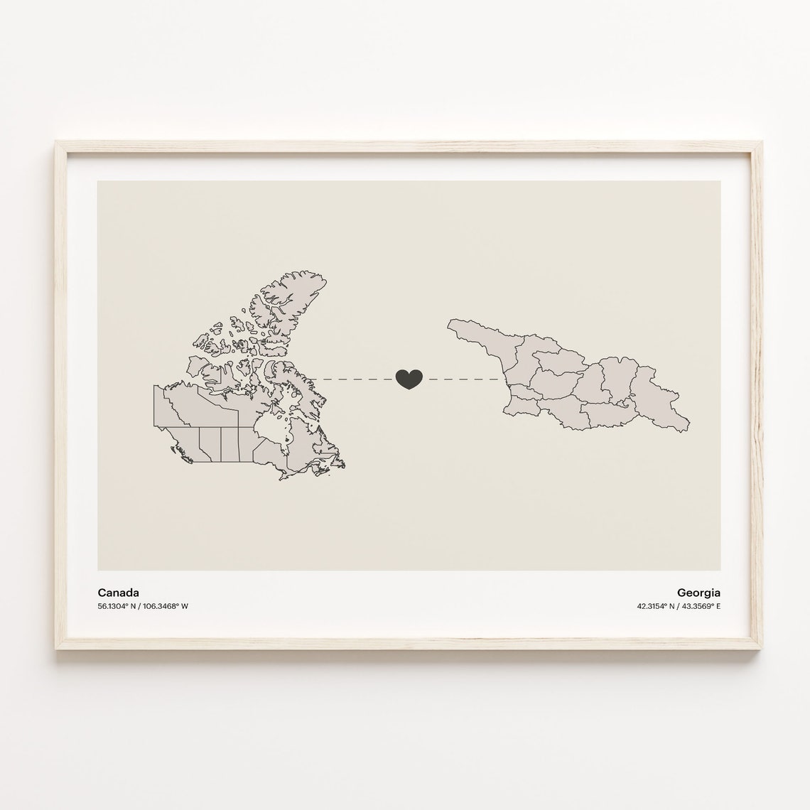 Canada To Georgia Country Heart Connection Minimalist Map Poster