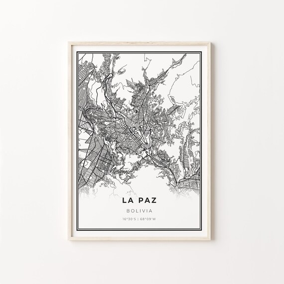 La Paz Bolivia Modern Black And White Street Map Coordinates Poster