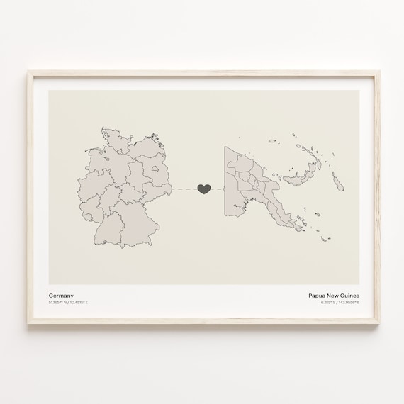 Germany To Papua New Guinea Country Connection Map Art Poster