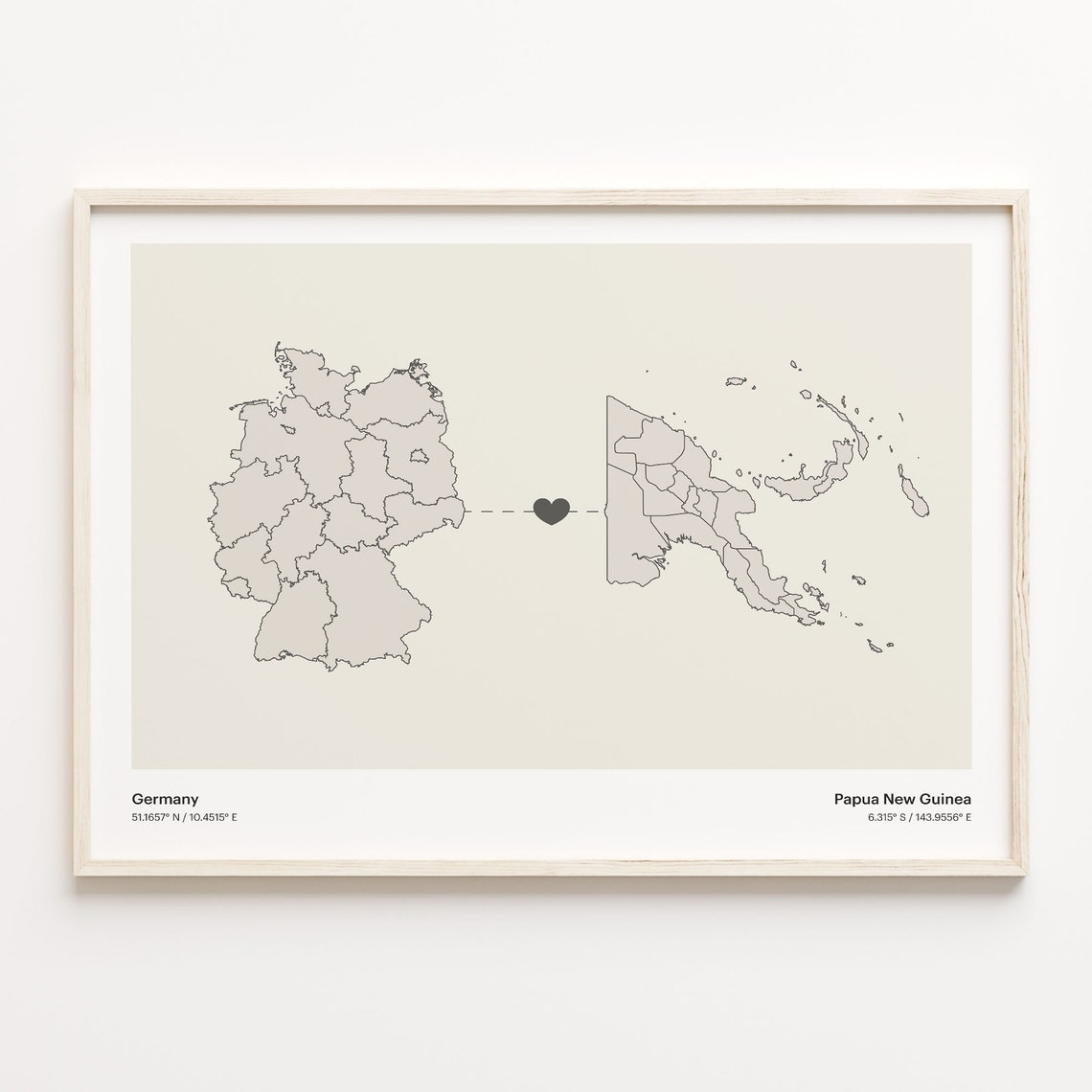 Germany To Papua New Guinea Country Connection Map Art Poster