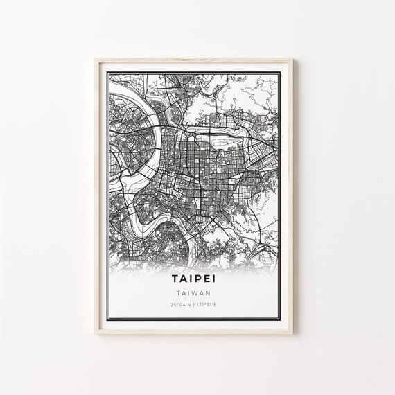 Taipei Taiwan City Map Minimalist Black and White Line Art Poster