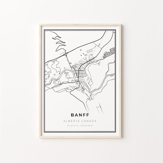 Banff Alberta Canada Black White Minimalist City Street Map Art Poster