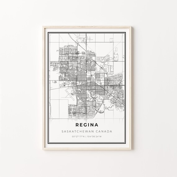 Regina Saskatchewan Canada Minimalist Black and White City Street Map Poster