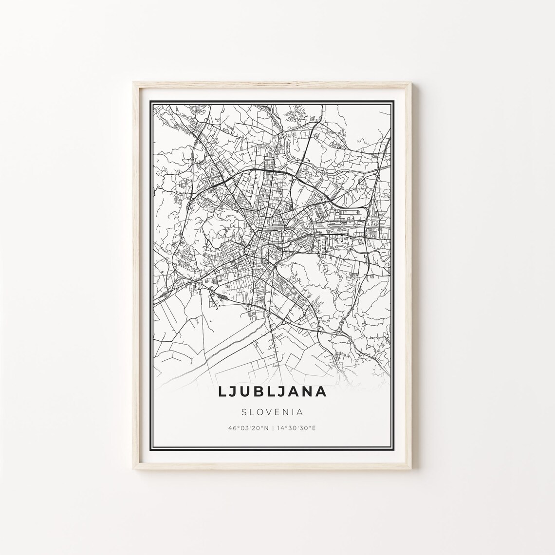 Ljubljana Slovenia Black And White City Map Street Art Poster