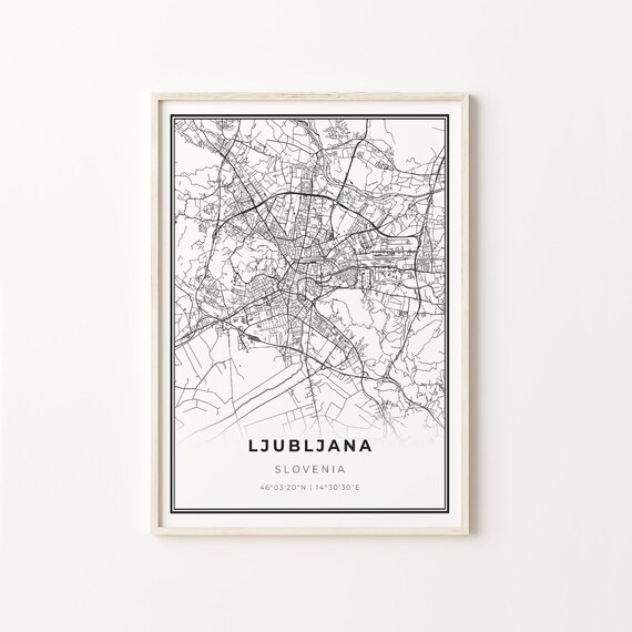 Ljubljana Slovenia Black And White City Map Street Art Poster