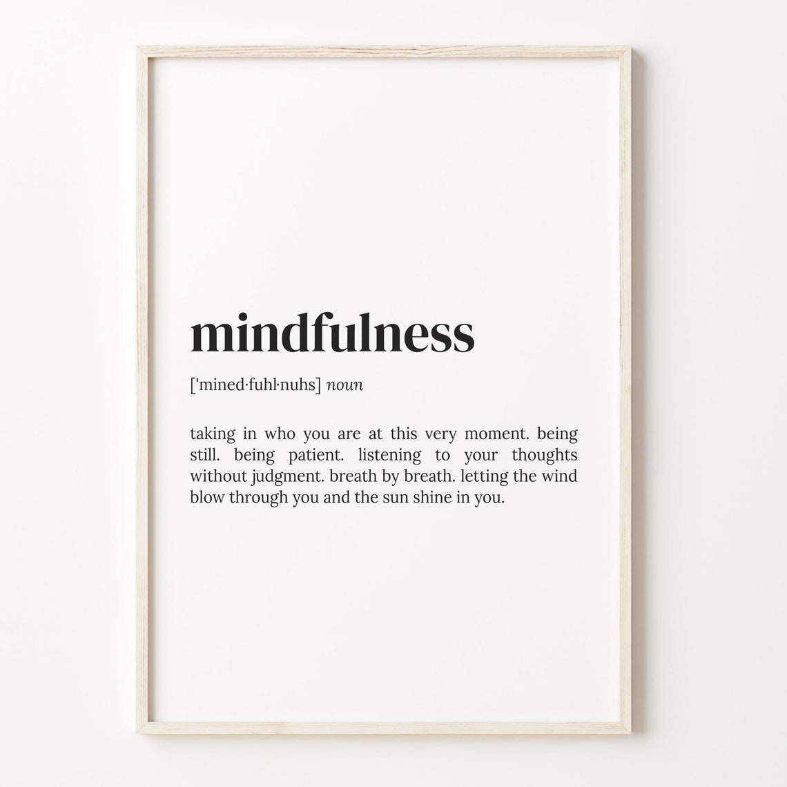 Mindfulness Definition Dictionary Style Calm Word Gift Print