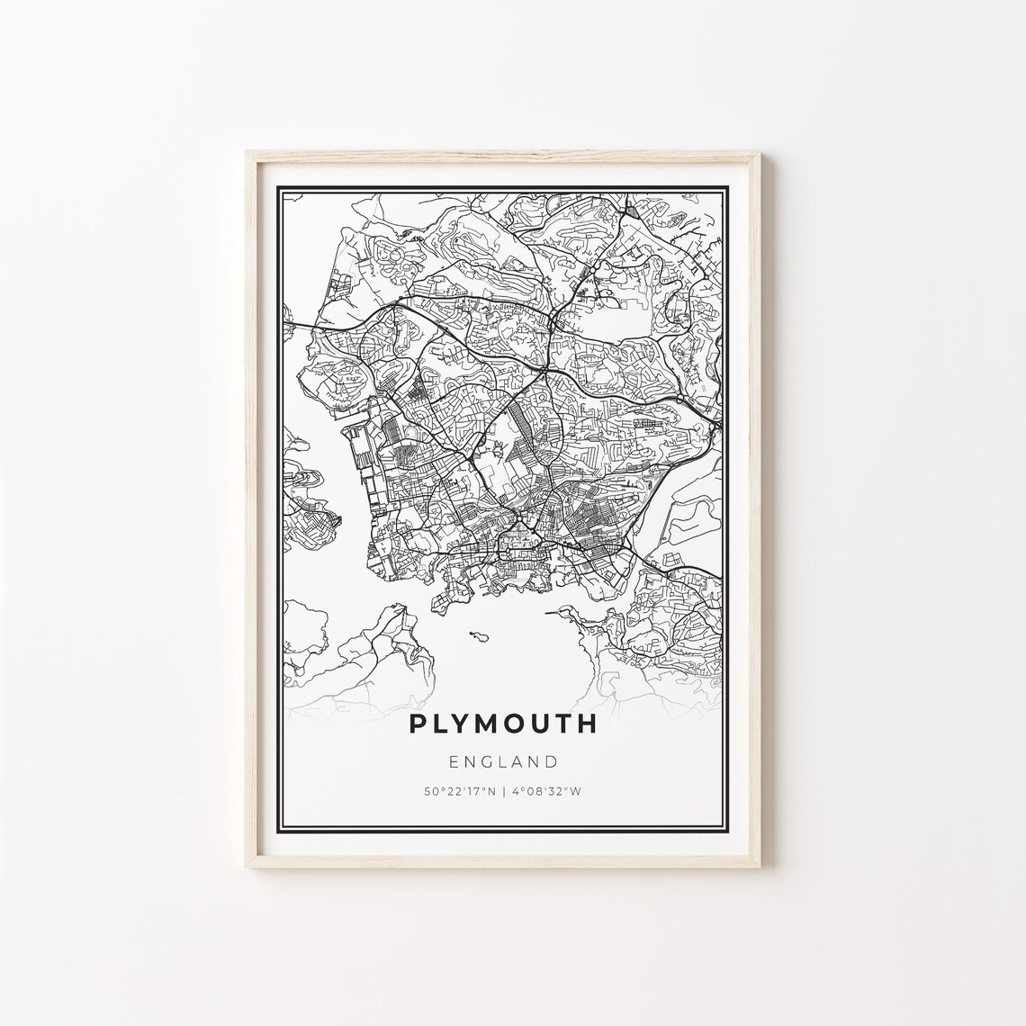 Plymouth City Map Art Print, Devon England
