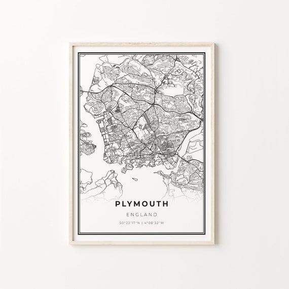 Plymouth City Map Art Print, Devon England