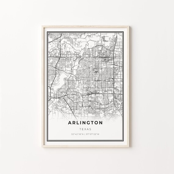 Arlington Texas City Map Minimalist Black and White Art Poster