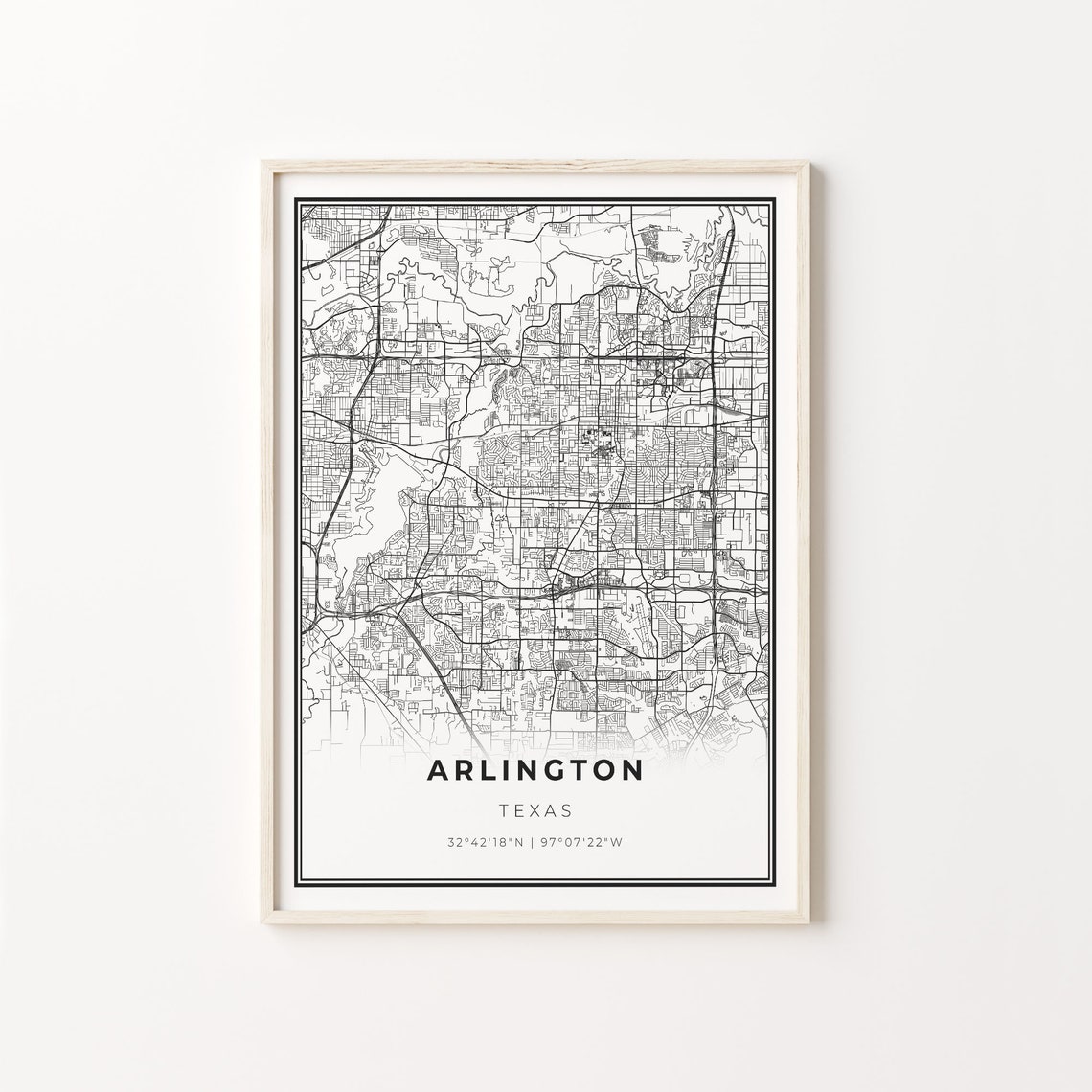 Arlington Texas City Map Minimalist Black and White Art Poster
