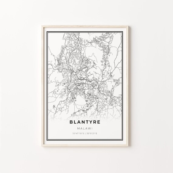 Blantyre Malawi Black White Minimalist City Street Map Art Poster