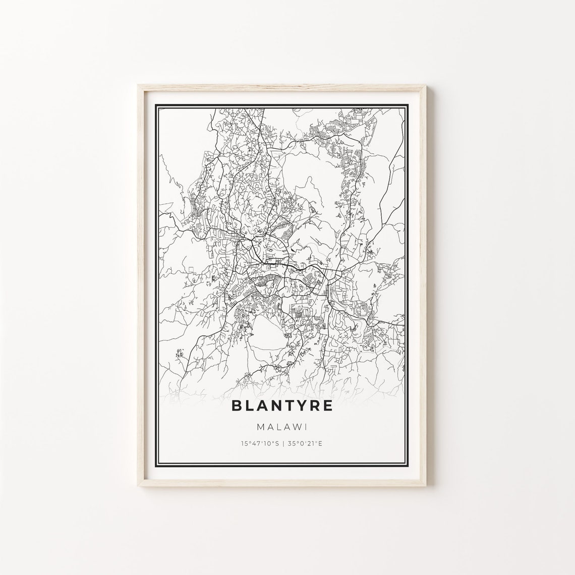 Blantyre Malawi Black White Minimalist City Street Map Art Poster