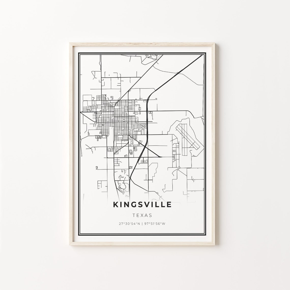 Kingsville Texas City Map Minimalist Black and White Art Poster