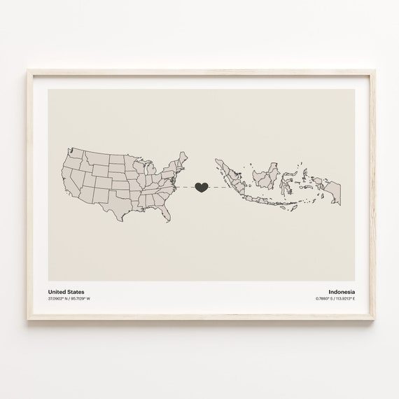 United States to Indonesia Minimalist Travel Map Poster