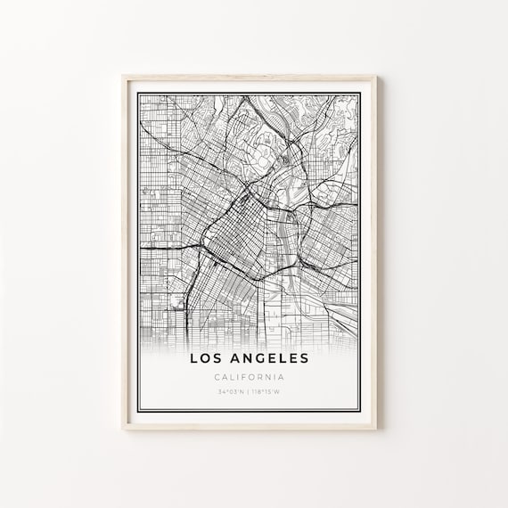 Los Angeles California Minimalist Black and White Map Art Poster