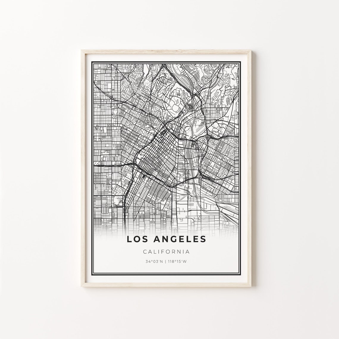 Los Angeles California Minimalist Black and White Map Art Poster