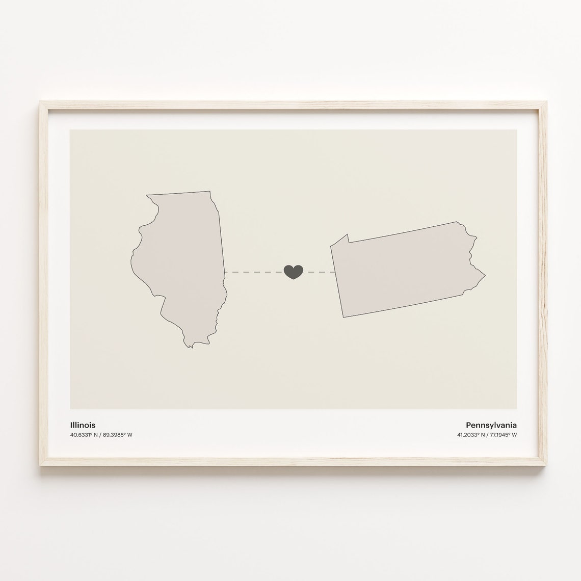 Illinois To Pennsylvania Minimalist Connected Maps Love Poster