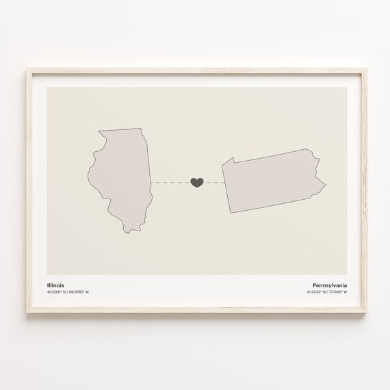 Illinois To Pennsylvania Minimalist Connected Maps Love Poster
