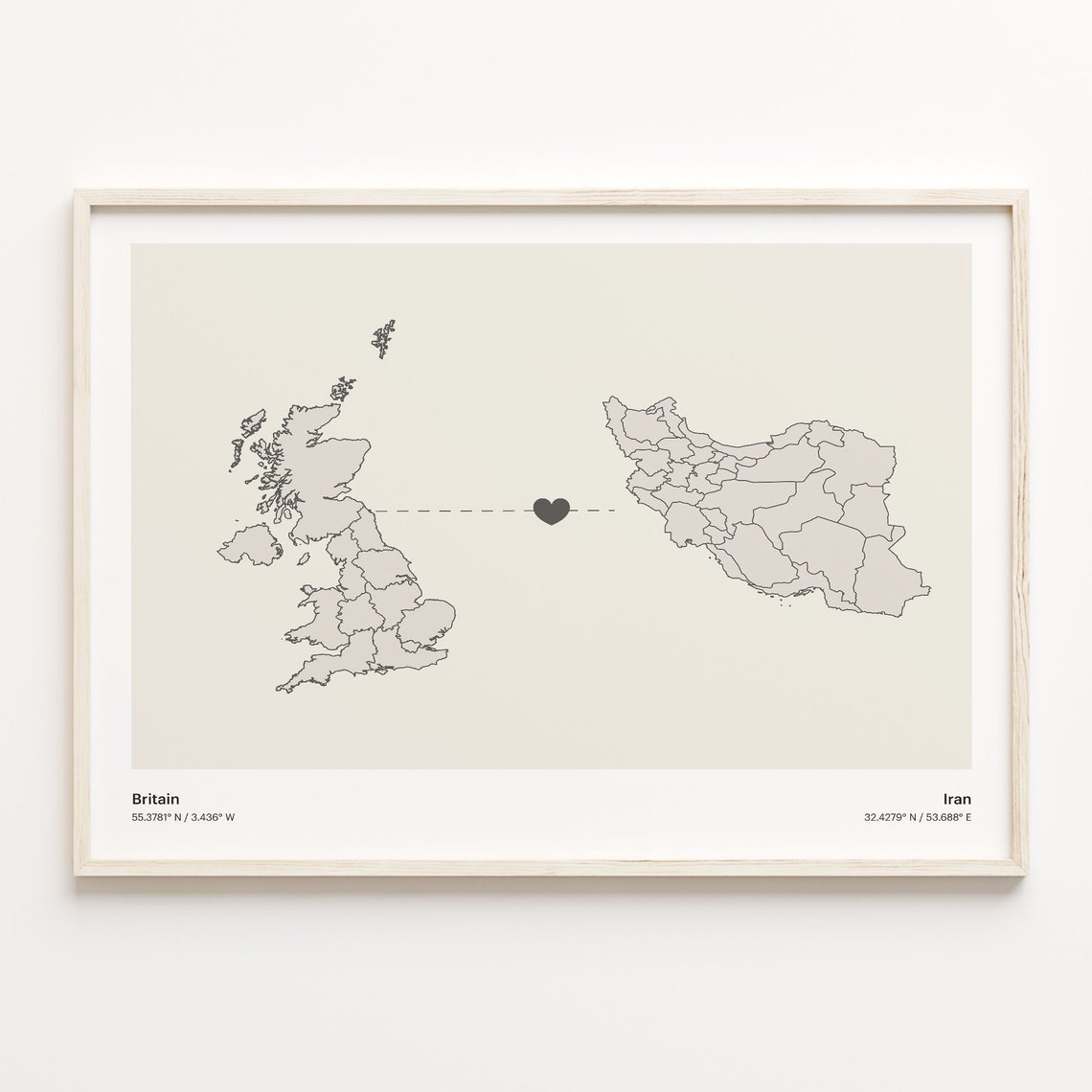 Britain Iran Heart Connection Long Distance Love Story Map Poster