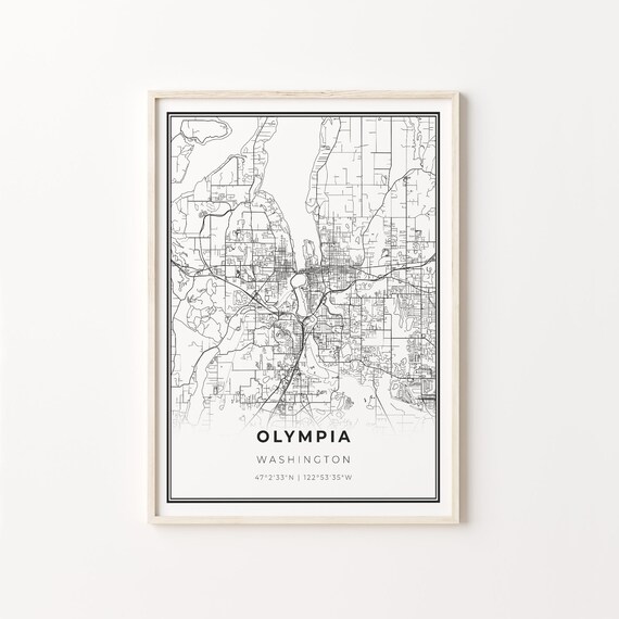 Olympia Washington Modern Minimalist Black and White City Map Poster