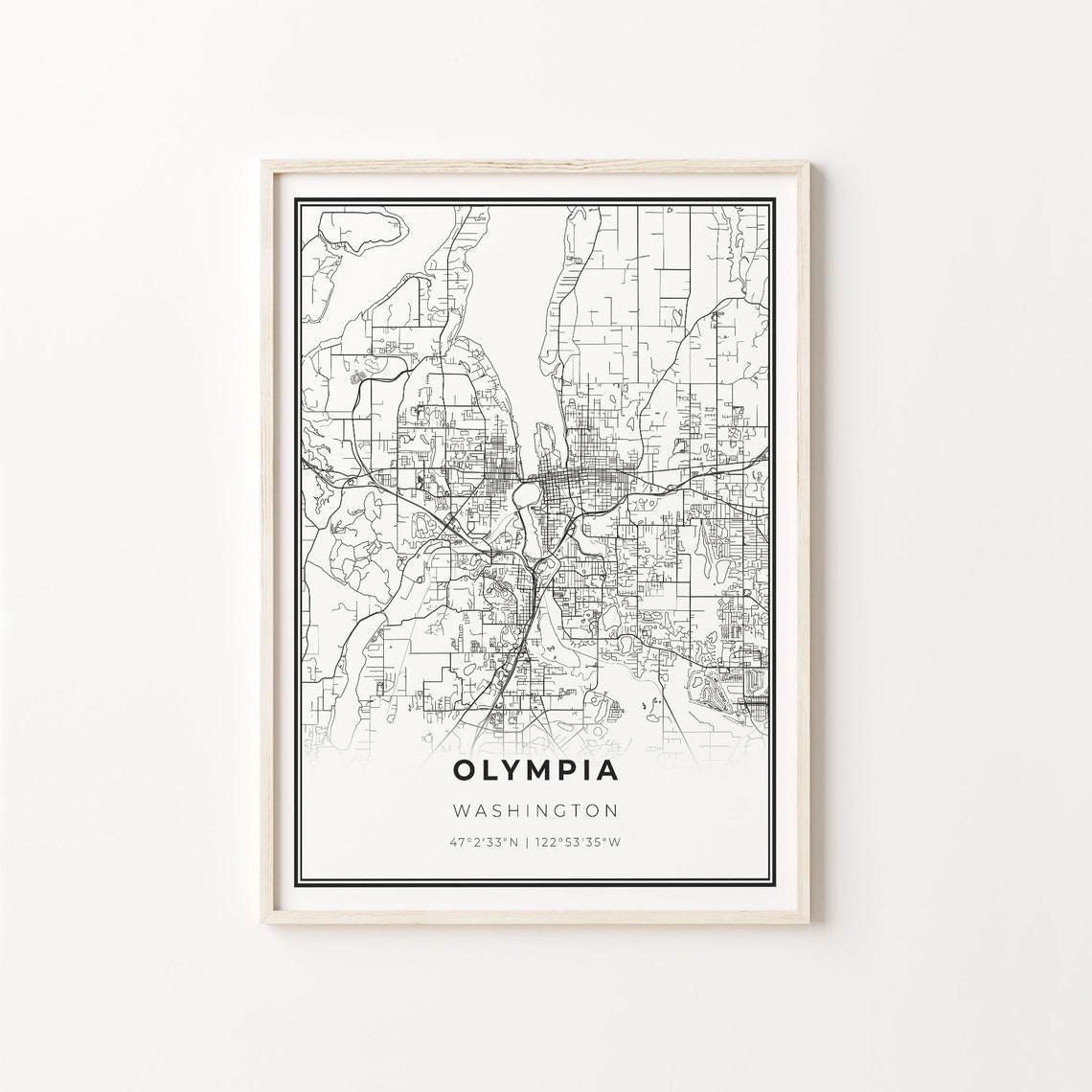 Olympia Washington Modern Minimalist Black and White City Map Poster