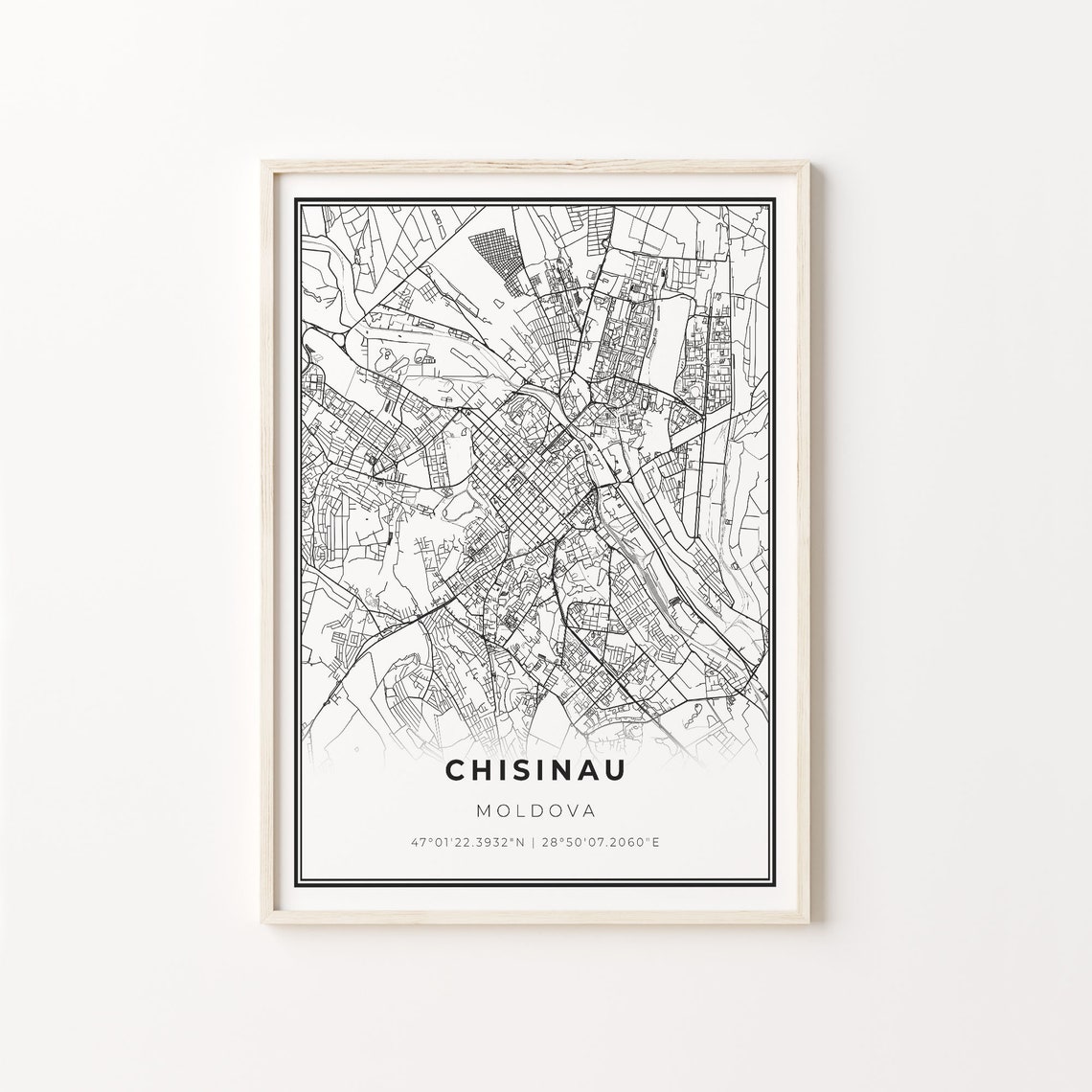 Chisinau Moldova Modern Black And White Street Map Coordinates Poster