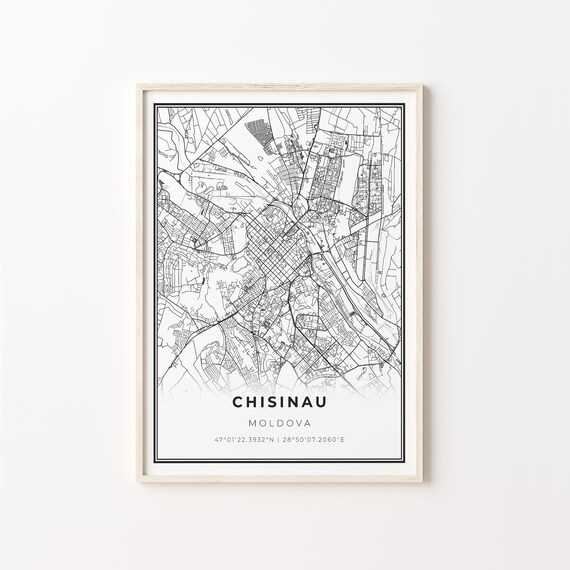 Chisinau Moldova Modern Black And White Street Map Coordinates Poster