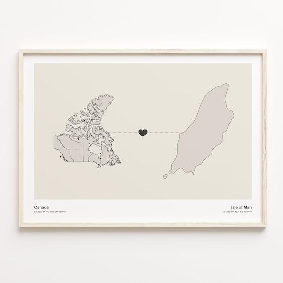 Canada Isle of Man Long Distance Heart Connection Map Poster