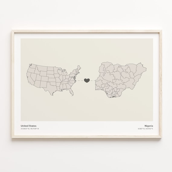 United States To Nigeria Heart Connected Places Map Art Poster