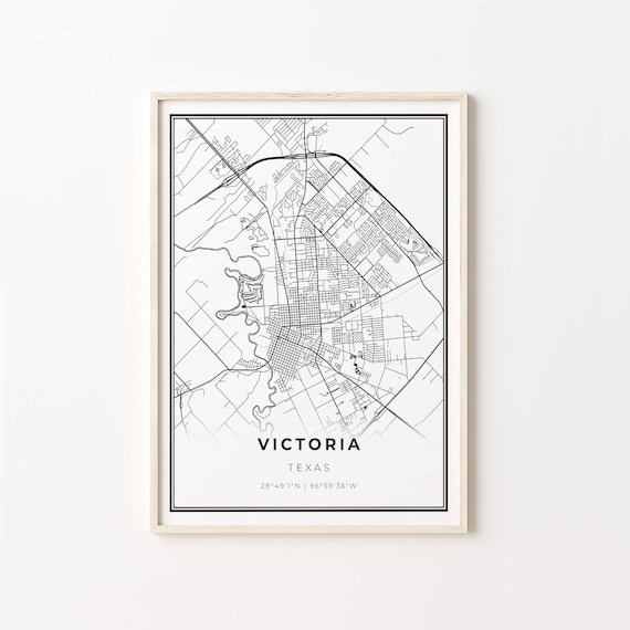 Victoria Texas City Map Minimalist Black and White Line Art Poster