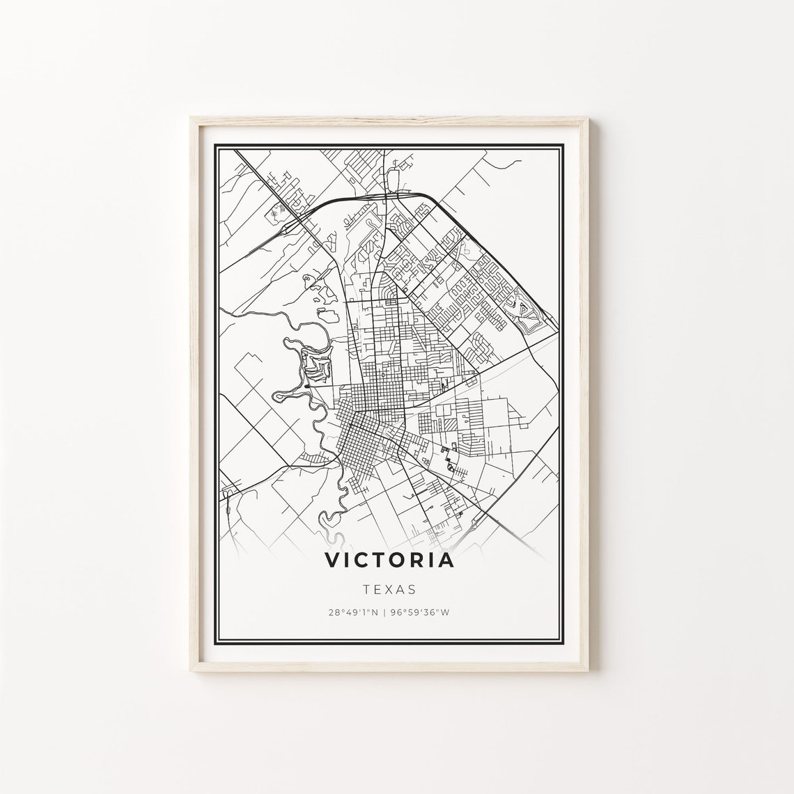 Victoria Texas City Map Minimalist Black and White Line Art Poster