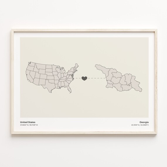 United States To Georgia Long Distance Heart Connection Map Poster
