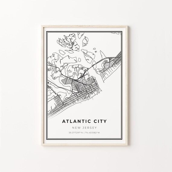 Atlantic City New Jersey Minimalist City Street Map Travel Decor Poster