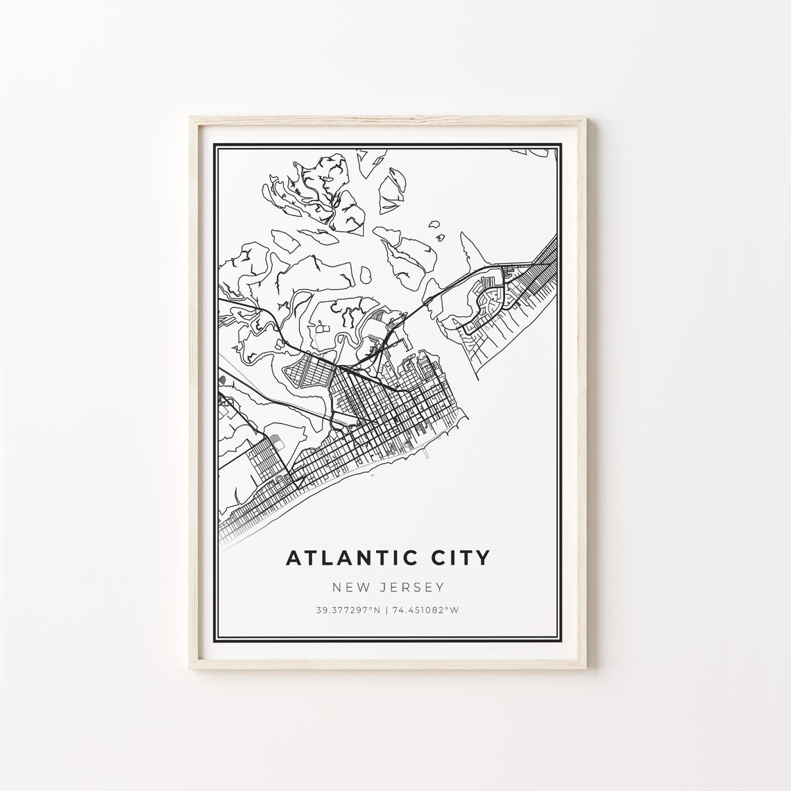 Atlantic City New Jersey Minimalist City Street Map Travel Decor Poster