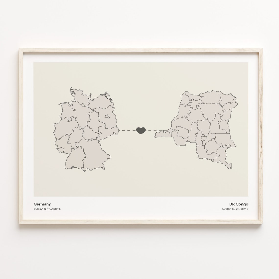 Germany DR Congo Heart Connection Long Distance Love Map Poster