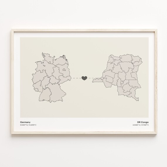 Germany DR Congo Heart Connection Long Distance Love Map Poster