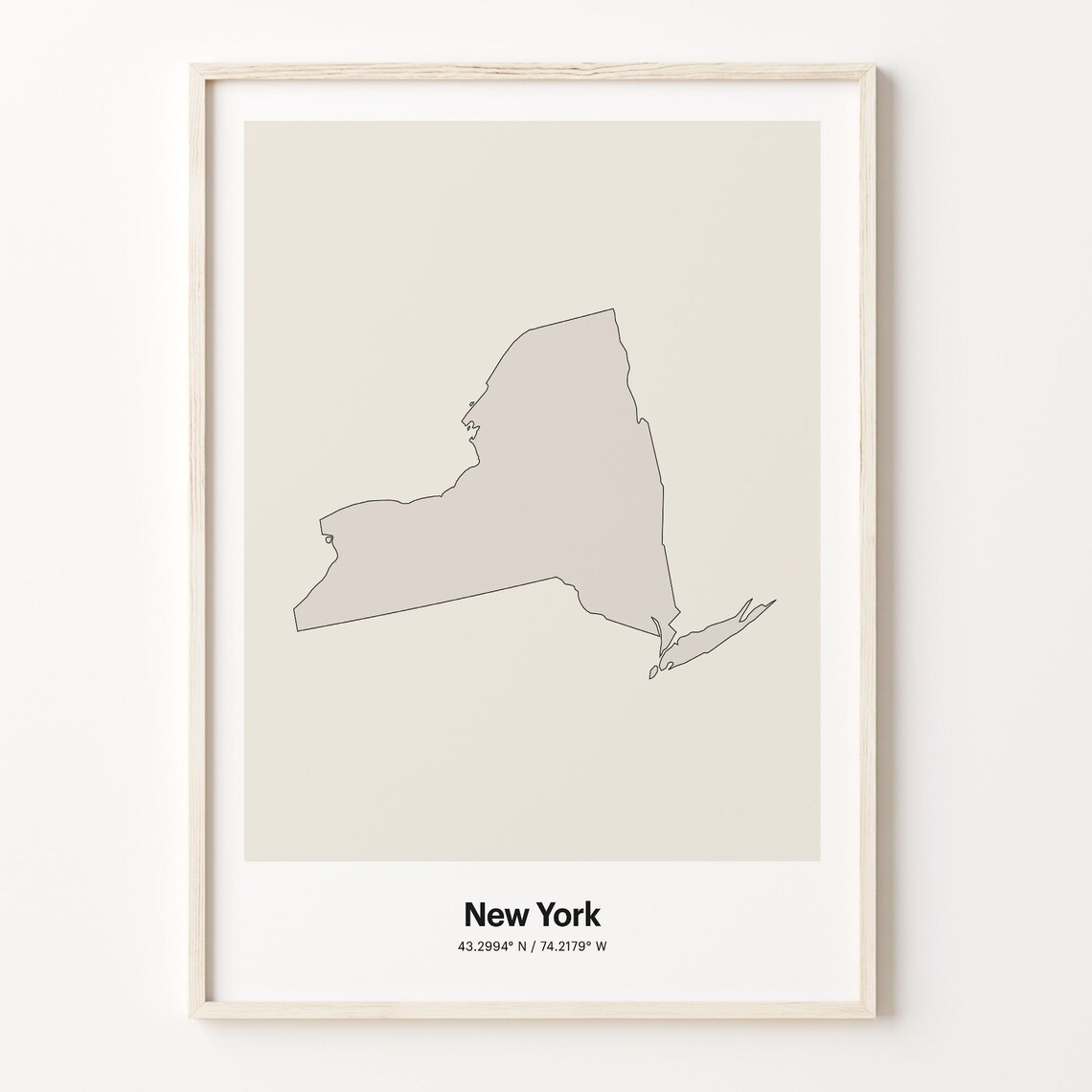 New York Minimalist Map Poster With Printed Coordinates Neutral Home Decor