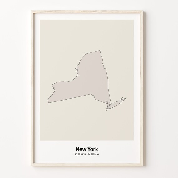 New York Minimalist Map Poster With Printed Coordinates Neutral Home Decor