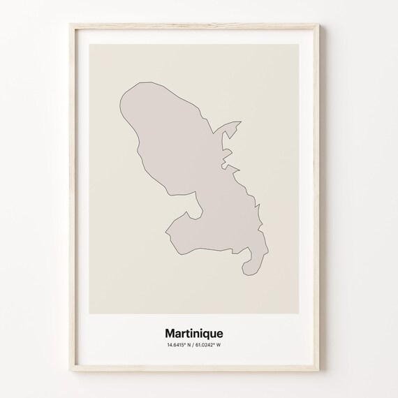 Martinique Minimalist Map Poster With Printed Coordinates Neutral Home Decor
