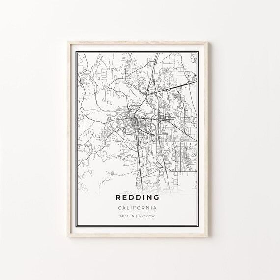 Redding California City Map Minimalist Black and White Art Poster