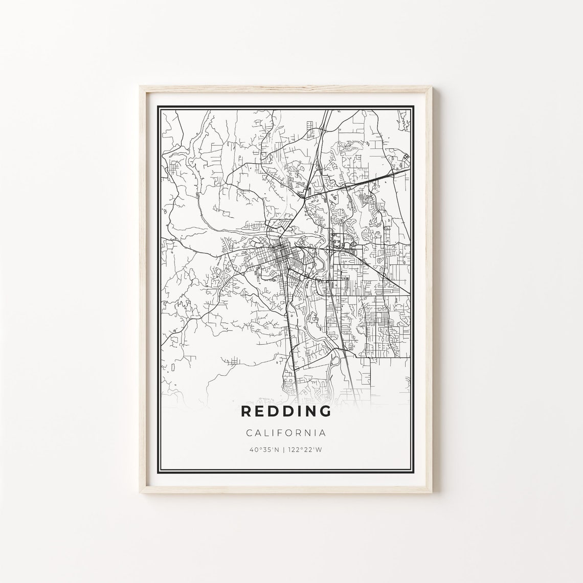 Redding California City Map Minimalist Black and White Art Poster