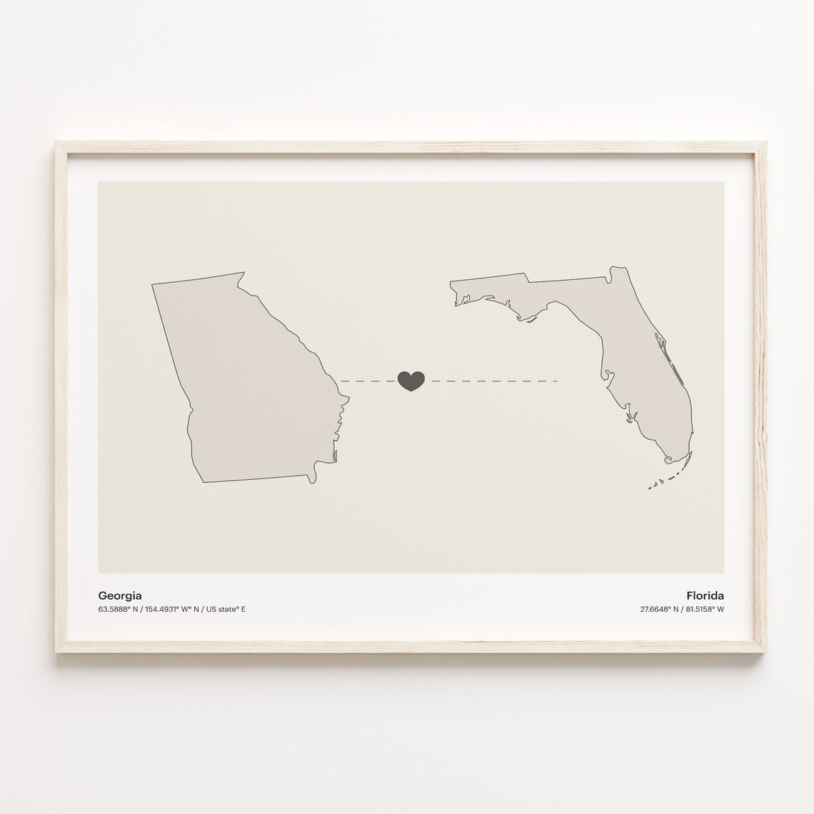 Georgia To Florida Minimalist Heart Long Distance Connection Poster