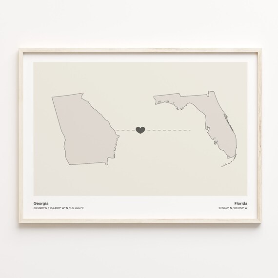 Georgia To Florida Minimalist Heart Long Distance Connection Poster