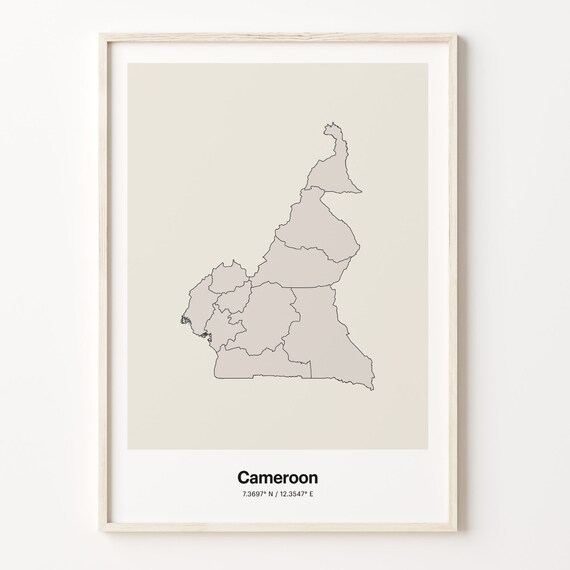 Cameroon Beige Minimalist Line Art Country Map Coordinates Poster