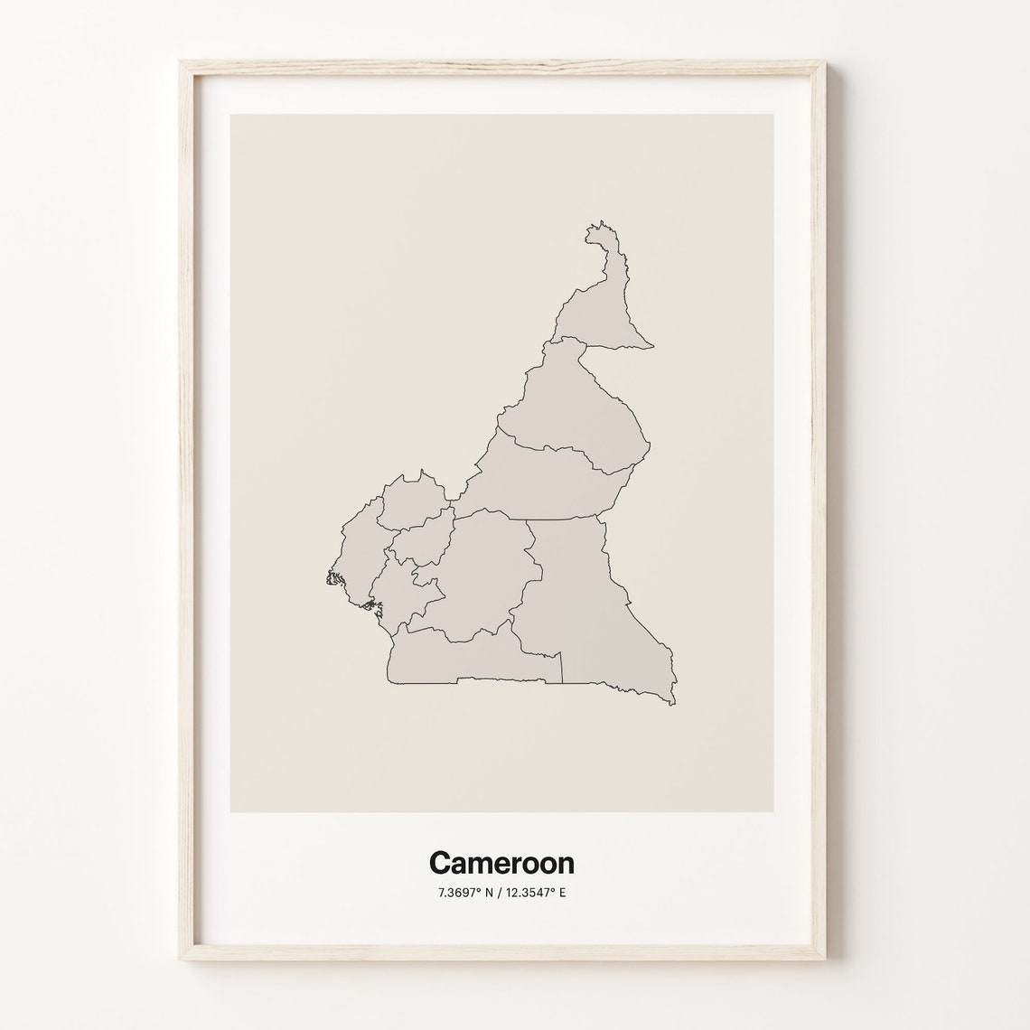 Cameroon Beige Minimalist Line Art Country Map Coordinates Poster